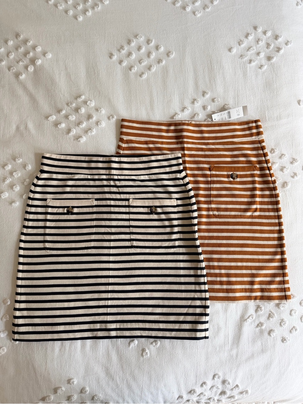 Set of 2 J Crew -Striped Cotton Mini Skirt - Blue & Cream / Burnt Orange & Cream